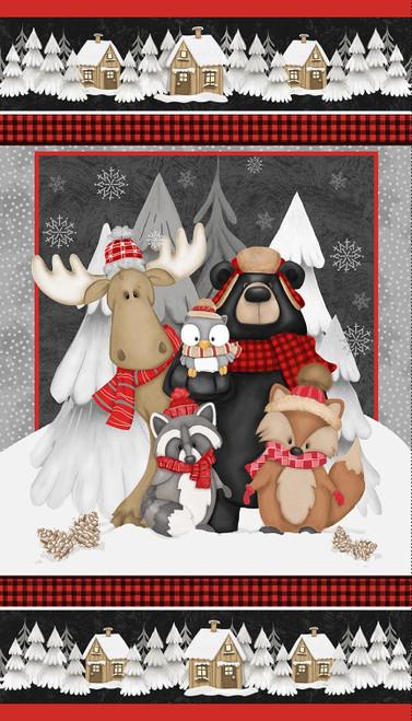 Pinecone Ridge Lodge Winter Animal Panel 24" x 40" - Nebraska Quilt Company - PAN250823