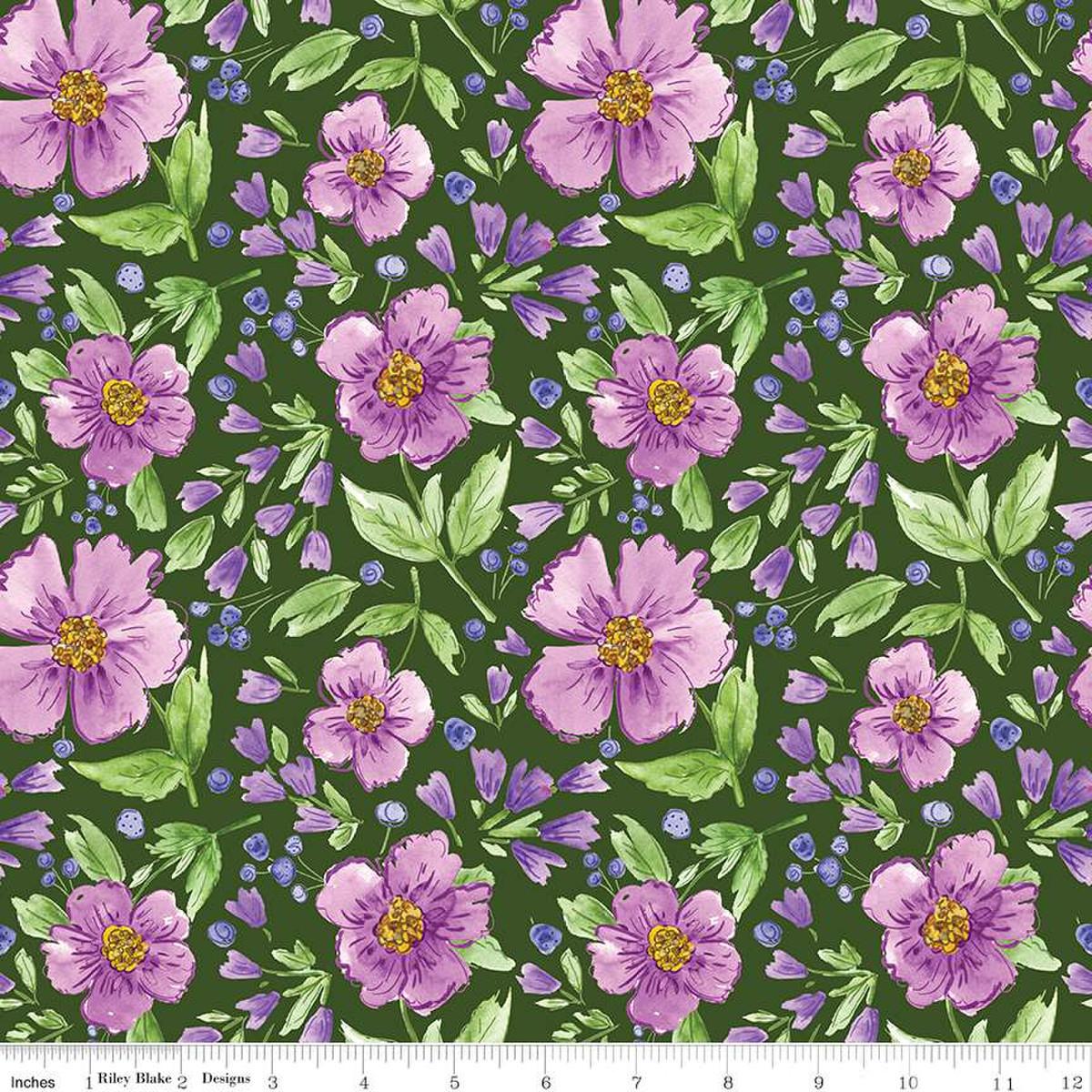 Plum Petals Main Green - C15640 - GREEN - Riley Blake Designs - Nebraska Quilt Company - F2401158
