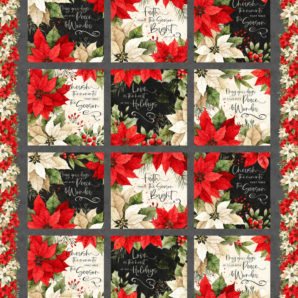Poinsettia Radiance Craft Panel 24" x 43" - Nebraska Quilt Company - PAN261043