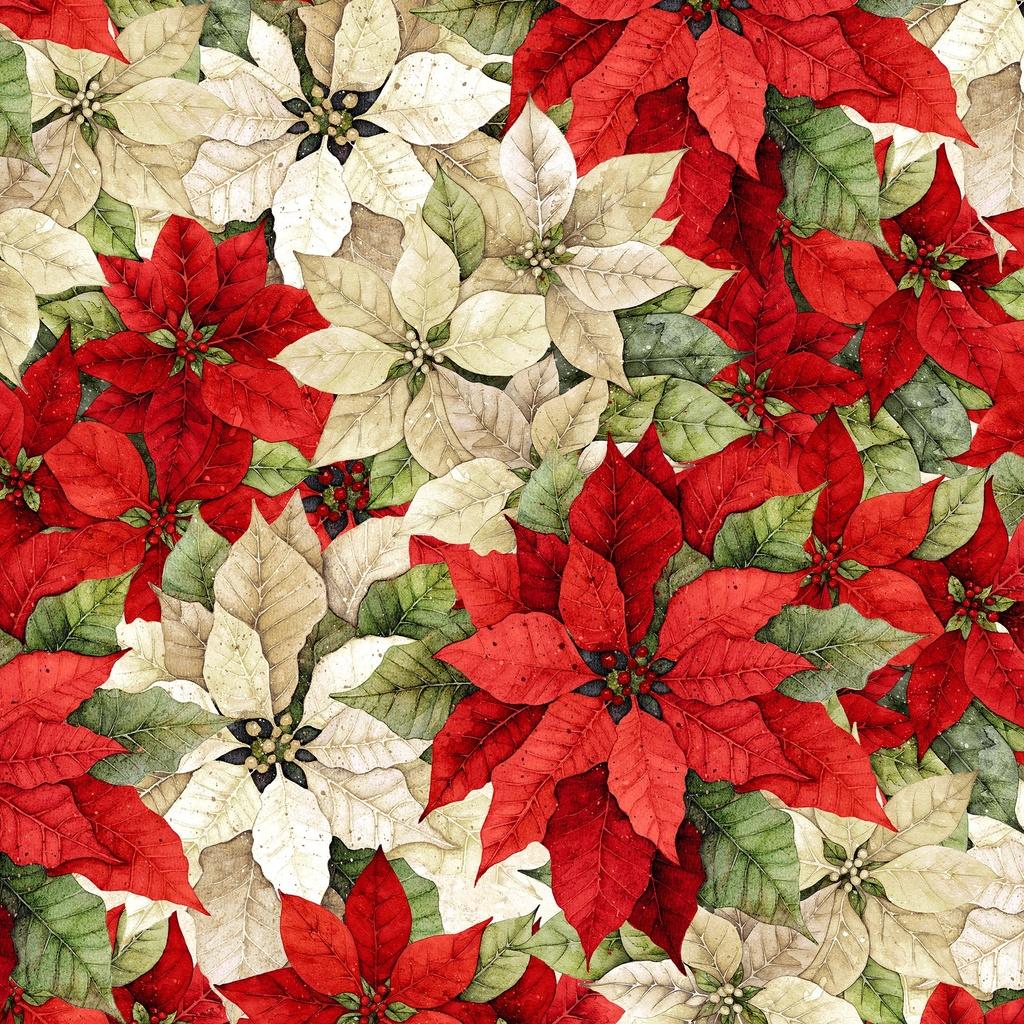 Poinsettia Radiance Packed Poinsettia Cream and Red - W110 - 006 - 306 - White Owl Textiles - Nebraska Quilt Company - F261040