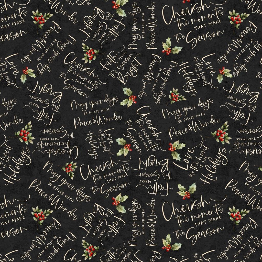 Poinsettia Radiance Word Toss Black - W110 - 010 - 706 - White Owl Textiles - Nebraska Quilt Company - F261041