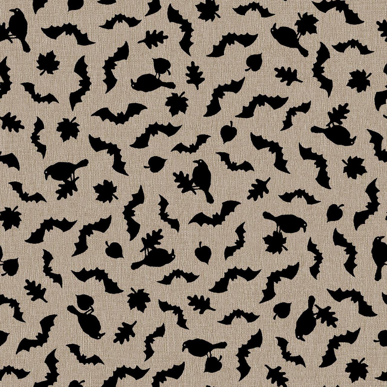 Pumpkin Grove Bats and Crows Tan and Black - MAS11185 - TJ - Maywood Studio - Nebraska Quilt Company - F261215