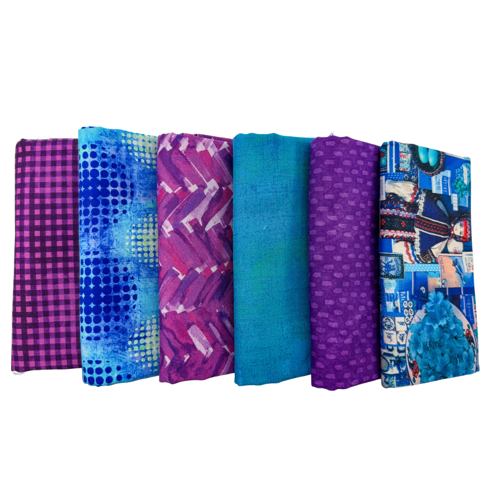 Purple Blue and Pink Half Yard Half Yard Bundle Multi 6 Pieces - Nebraska Quilt Company - PC260756