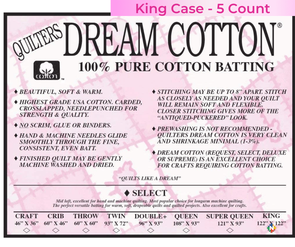 Quilters Dream Cotton Select Batting King Case 5 Pieces - Nebraska Quilt Company - Quilters Dream Cotton Select Batting King Case 5 Pieces