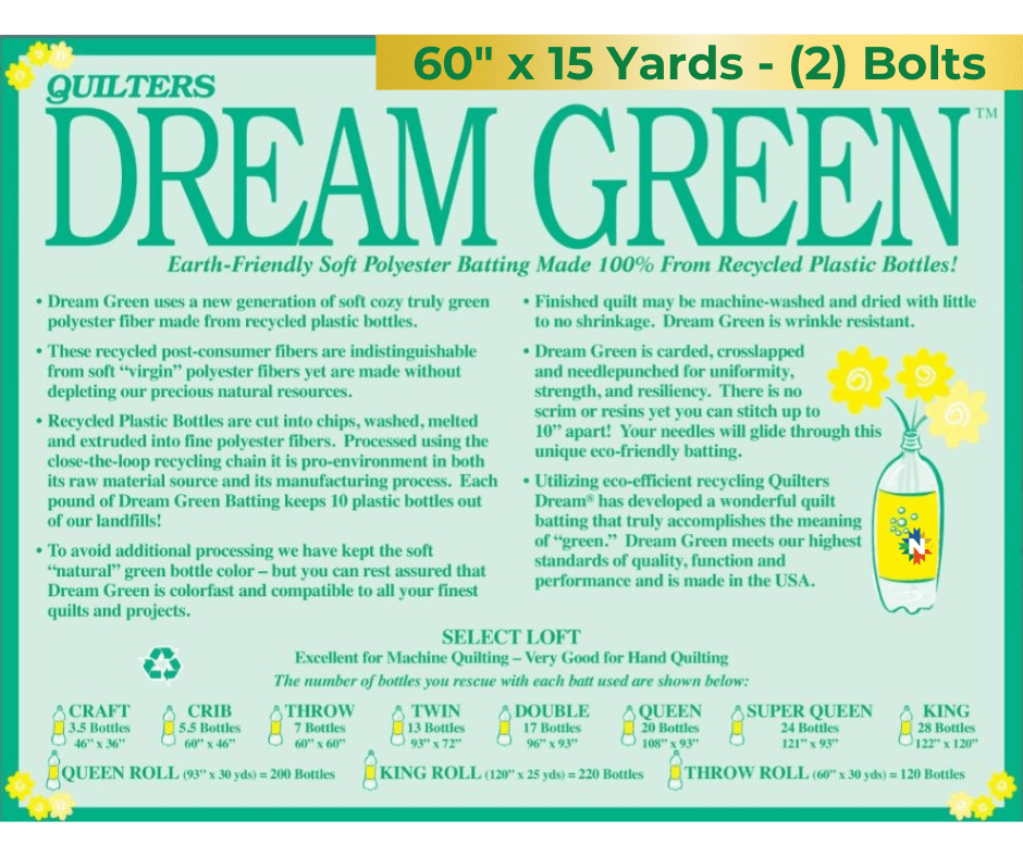 Quilters Dream Green Select Batting Throw Bolt (2) 60" x 15 Yards - Nebraska Quilt Company - Quilters Dream Green Select Batting Throw Bolt (2) 60" x 15 Yards