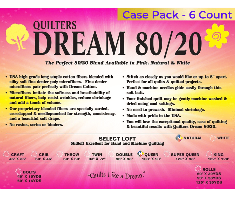 Quilters Dream Natural 80/20 Select Batting Queen Case 6 Pieces - Nebraska Quilt Company - Quilters Dream Natural 80/20 Select Batting Queen Case 6 Pieces