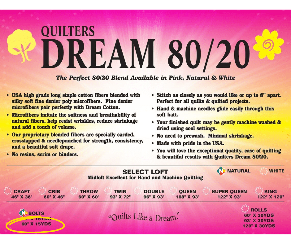 Quilters Dream Natural 80/20 Select Batting Throw Bolt (2) 60" x 15 Yards - Nebraska Quilt Company - Quilters Dream Natural 80/20 Select Batting Throw Bolt (2) 60" x 15 Yards