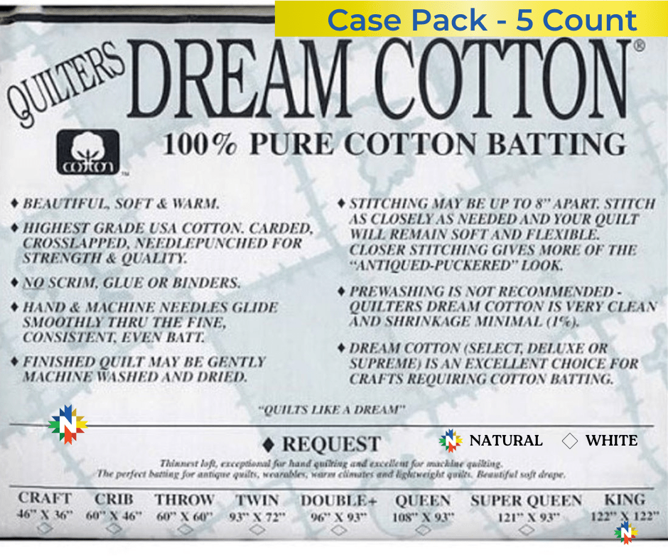 Quilters Dream Natural Cotton Request Batting King Case 5 Pieces - Nebraska Quilt Company - Quilters Dream Natural Cotton Request Batting King Case 5 Pieces