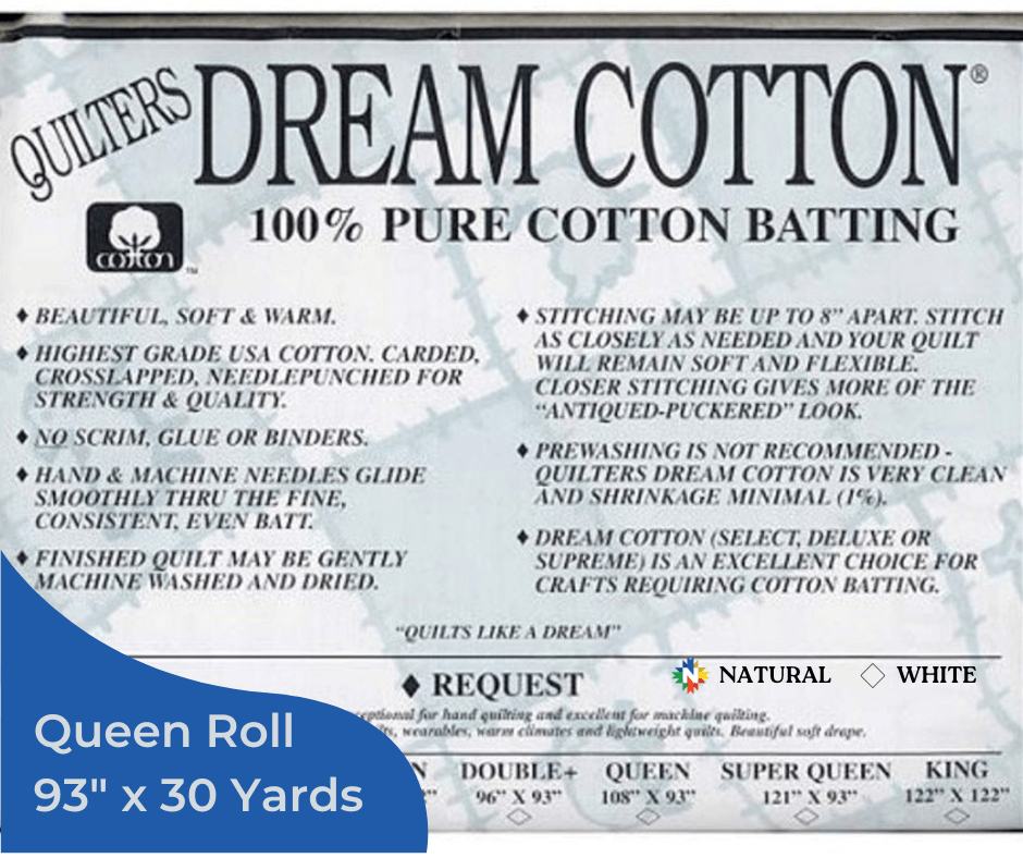 Quilters Dream Natural Cotton Request Batting Queen Roll 93" x 30 Yards - Nebraska Quilt Company - Quilters Dream Natural Cotton Request Batting Queen Roll 93" x 30 Yards
