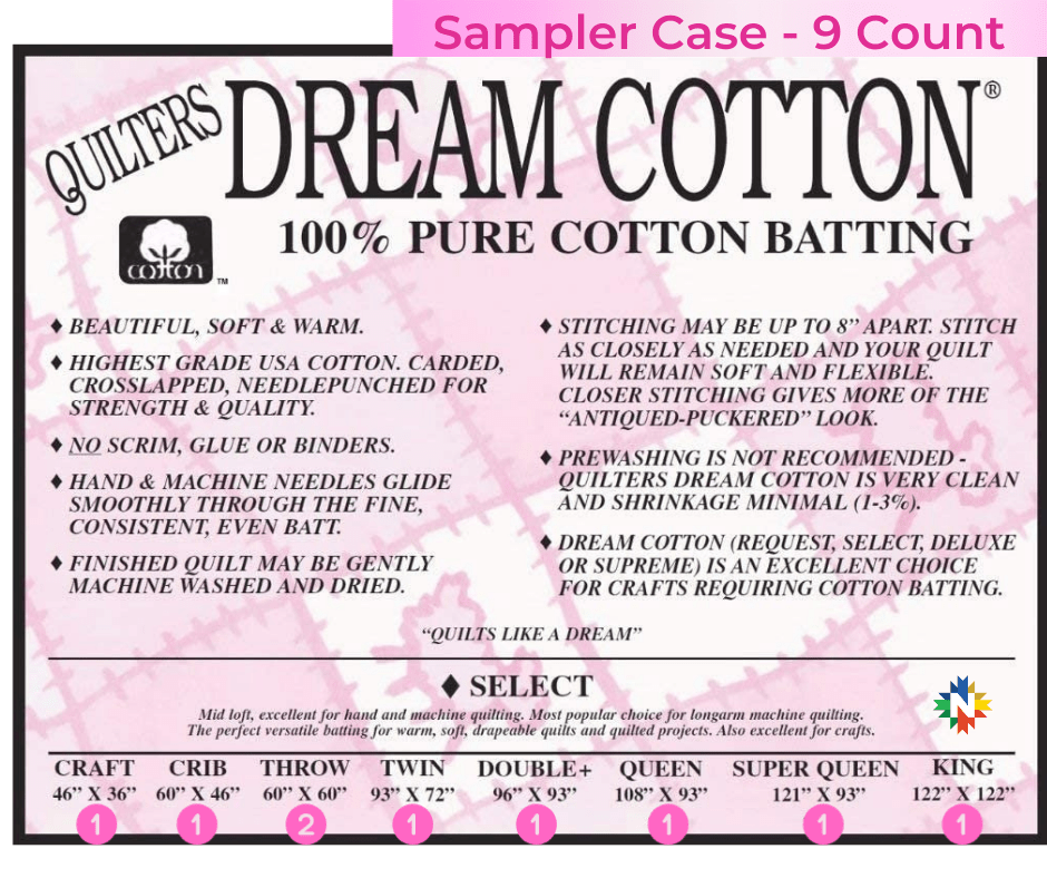 Quilters Dream Natural Cotton Select Batting Sampler Case 9 Pieces - Nebraska Quilt Company - Quilters Dream Natural Cotton Select Batting Sampler Case 9 Pieces