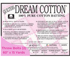 Quilters Dream Natural Cotton Select Batting Throw Bolts (2) 60" x 15 Yards - Nebraska Quilt Company - BR2N4BLT60