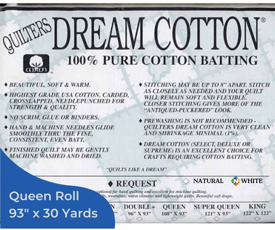 Quilters Dream White Cotton Request Batting Queen Roll 93" x 30 Yards - Nebraska Quilt Company - Quilters Dream White Cotton Request Batting Queen Roll 93" x 30 Yards