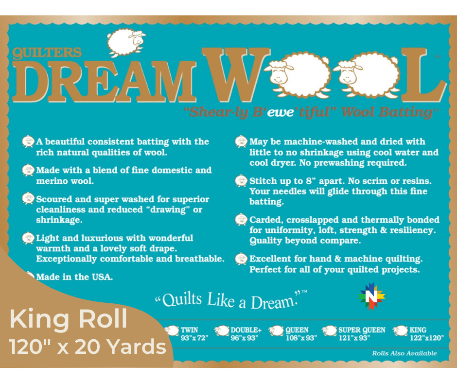 Quilters Dream Wool Batting King Roll 120" x 20 Yards - Nebraska Quilt Company - Quilters Dream Wool Batting King Roll 120" x 20 Yards