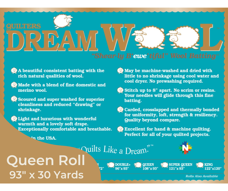 Quilters Dream Wool Batting Queen Roll 93" x 25 Yards - Nebraska Quilt Company - Quilters Dream Wool Batting Queen Roll 93" x 25 Yards