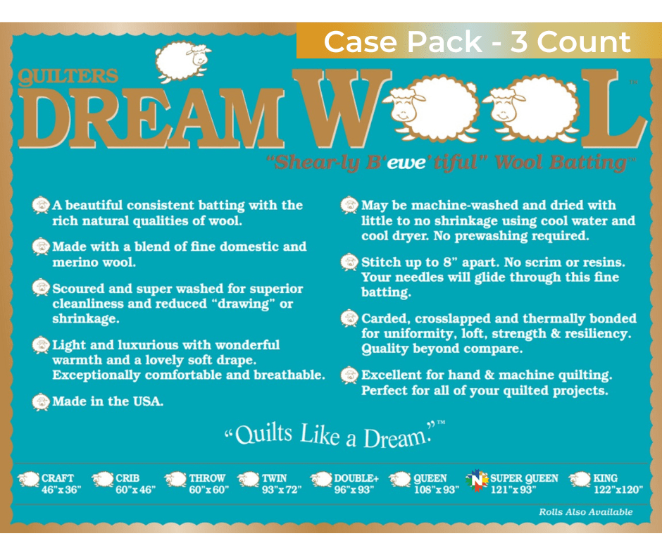 Quilters Dream Wool Batting Super Queen Case 3 Pieces - Nebraska Quilt Company - Quilters Dream Wool Batting Super Queen Case 3 Pieces