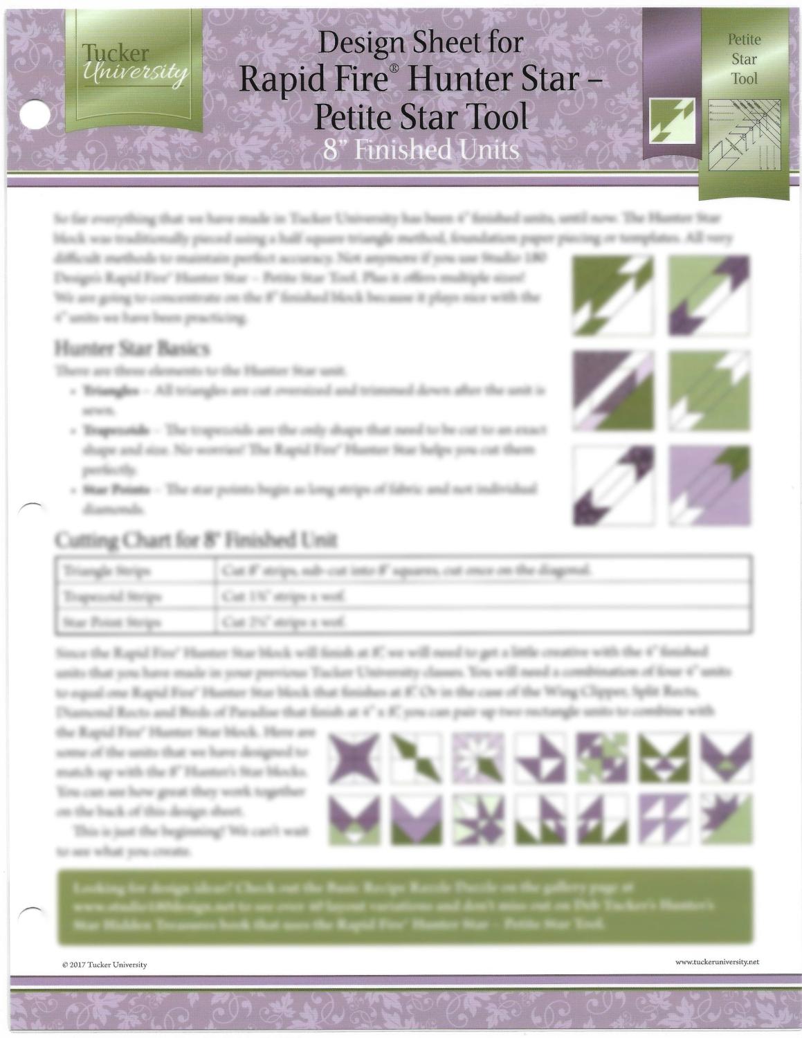 Rapid Fire Hunter Star Design Sheet - Nebraska Quilt Company - PUB251121