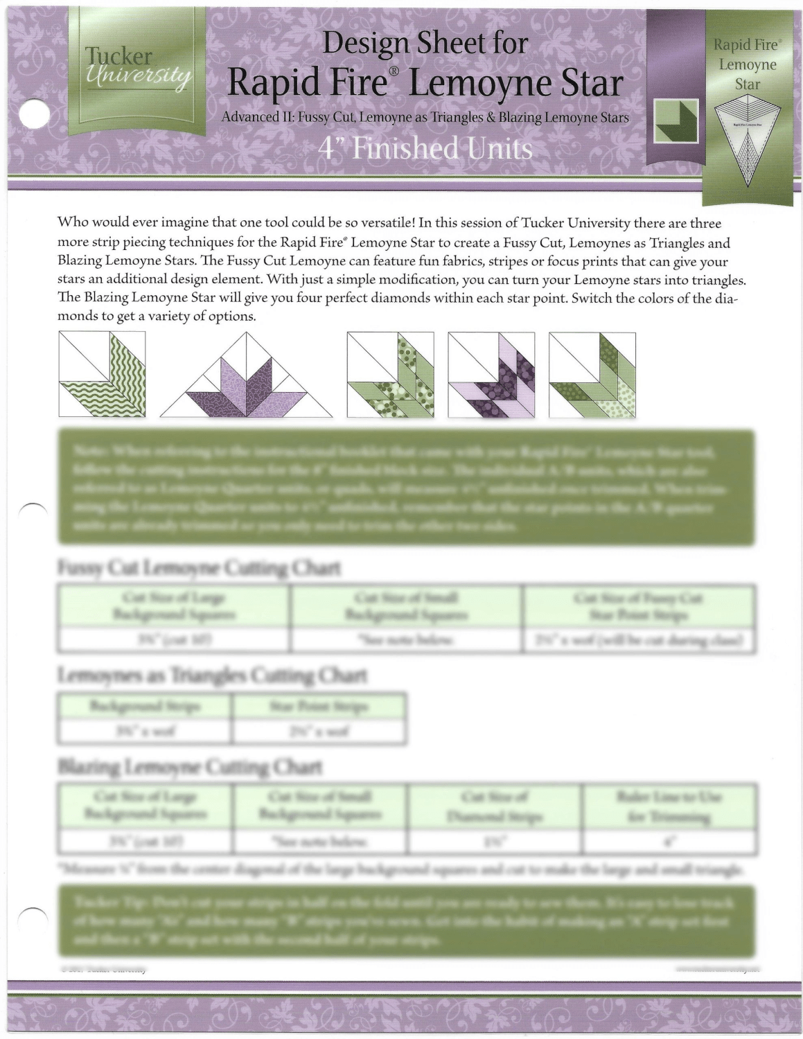 Rapid Fire Lemoyne Star Advanced II Design Sheet - Nebraska Quilt Company - PUB109581