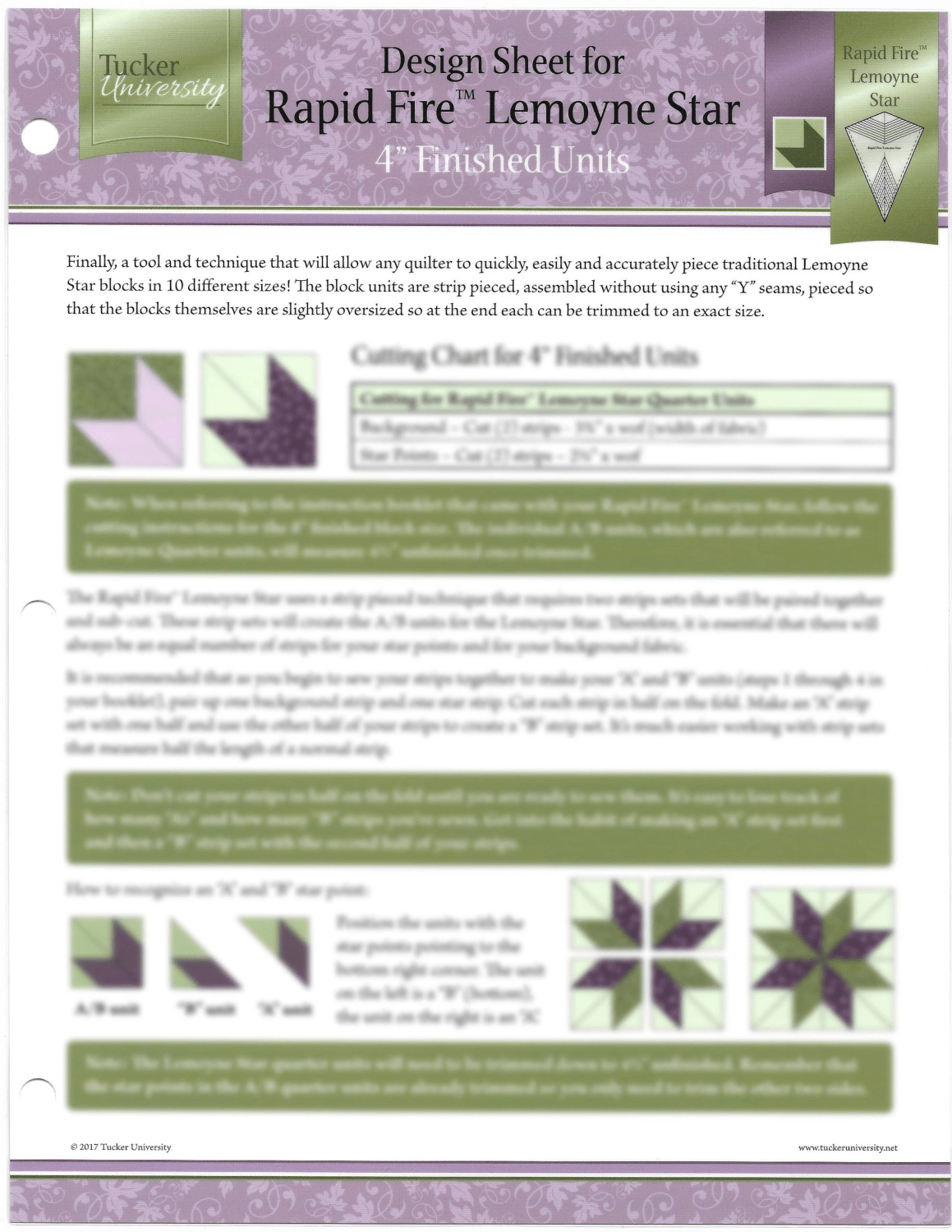 Rapid Fire Lemoyne Star Design Sheet - Nebraska Quilt Company - PUB09432