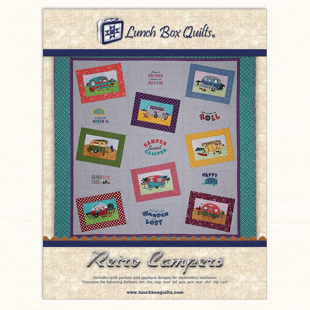 Retro Campers with CD Machine Embroidery Quilt Patterns - Nebraska Quilt Company - PUB261189
