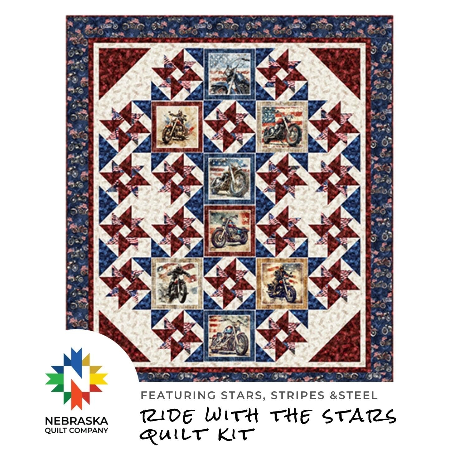 Ride with the Stars Quilt Kit featuring Stars, Stripes & Steel - Nebraska Quilt Company - Ride with the Stars Quilt Kit featuring Stars, Stripes & Steel