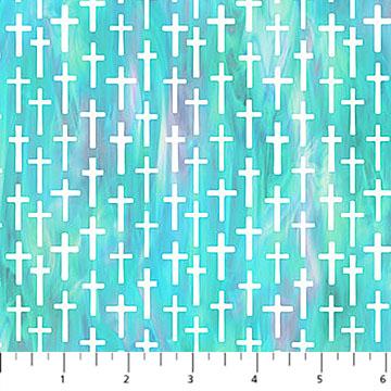 Risen Small Cross Turquoise Multi - DP28663 - 64 - Northcott Fabrics - Nebraska Quilt Company - F251574