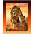 Roar Of The Pride Lion & Cubs Burnt Orange Panel 36" x 40" - Nebraska Quilt Company - PAN251245