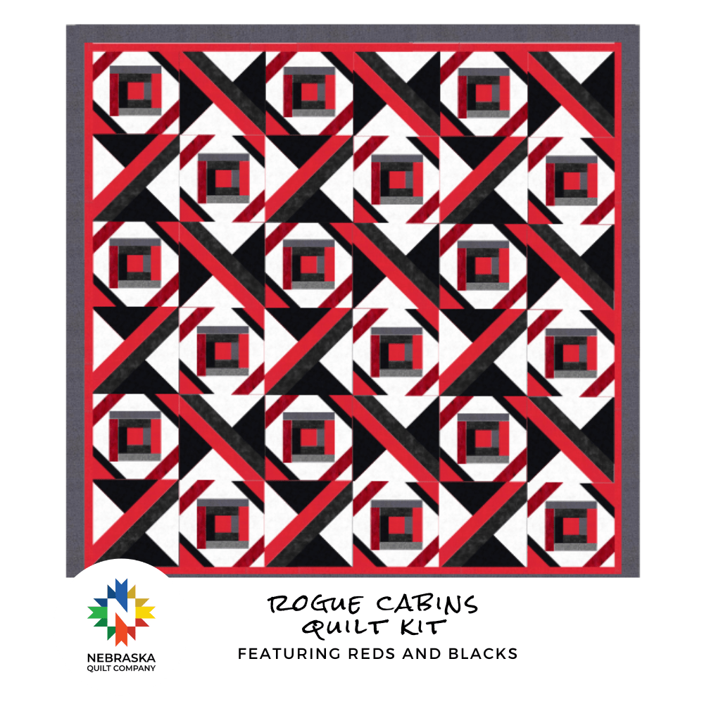 Rogue Cabins Quilt Kit featuring Reds and Blacks - Nebraska Quilt Company - Rogue Cabins Quilt Kit featuring Reds and Blacks