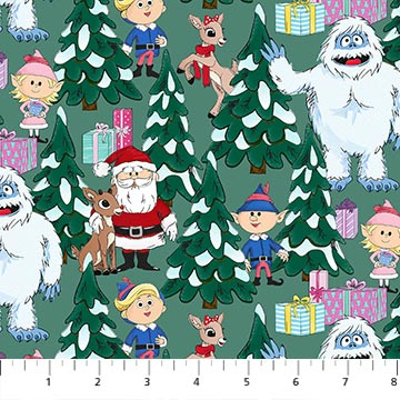Rudolph The Red-Nosed Reindeer Scene Light Spruce Multi - RD1004-75 - Northcott Fabrics - Nebraska Quilt Company - F261495