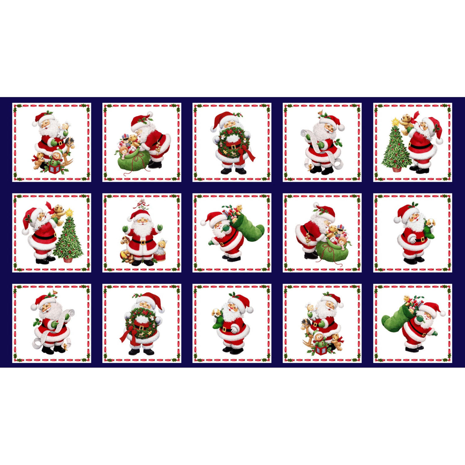 Santa's List Santas Panel Midnight 24" X 40" - Nebraska Quilt Company - Santa's List Santas Panel Midnight 24" X 40"