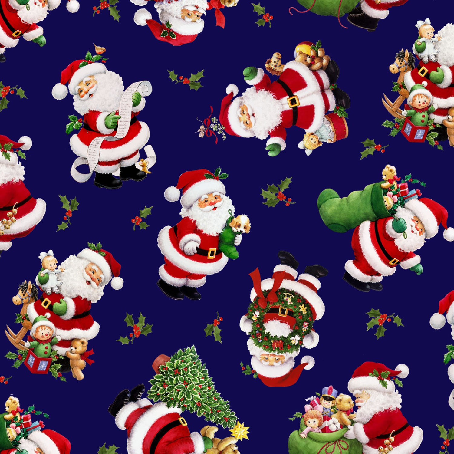 Santa's List Tossed Santas Midnight - ESL4130 - MID - Elizabeth's Studio - Nebraska Quilt Company - F2502012