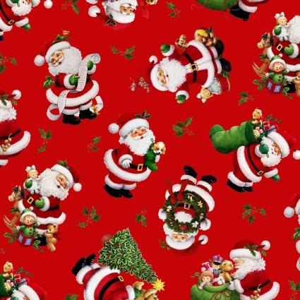 Santa's List Tossed Santas Red - ELS4130 - RED - Elizabeth's Studio - Nebraska Quilt Company - F2502013