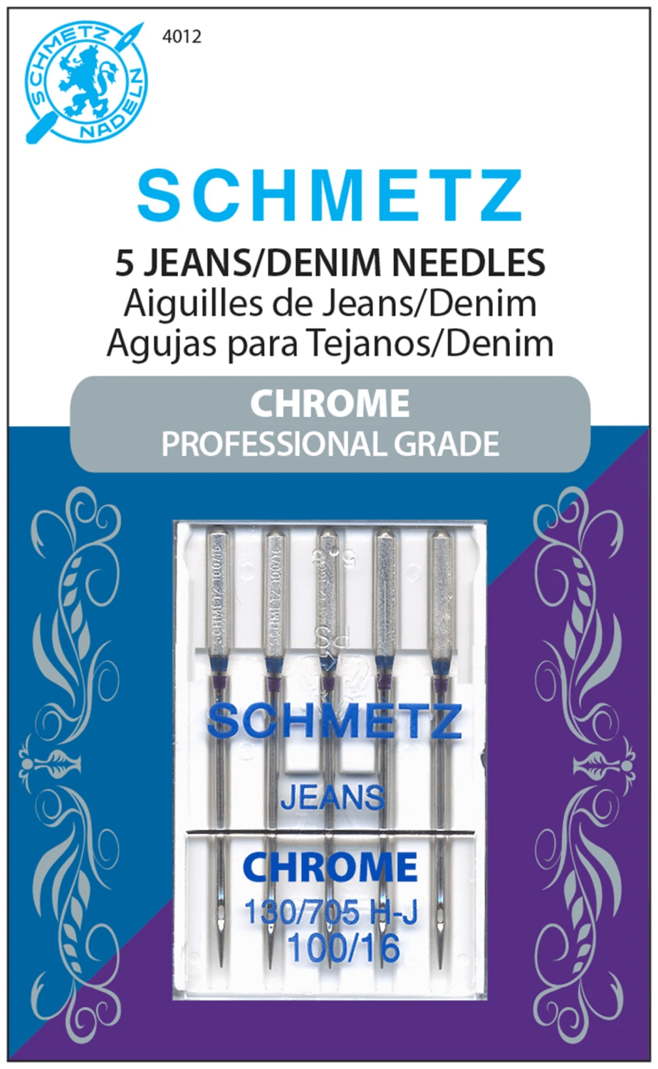 Schmetz Chrome Denim Needle 5ct Size 100/16 - Nebraska Quilt Company - N260205