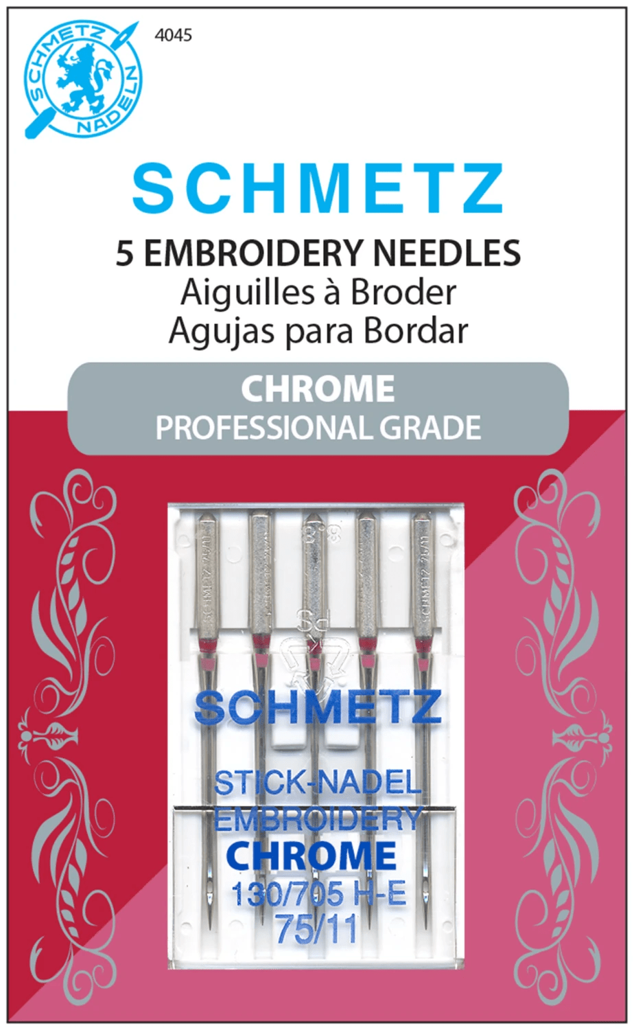 Schmetz Chrome Embroidery Needle Size 75/11 (5 Pack) - Nebraska Quilt Company - N261271