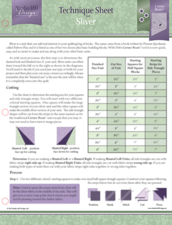 Sliver Technique Sheet - Nebraska Quilt Company - PUB09570