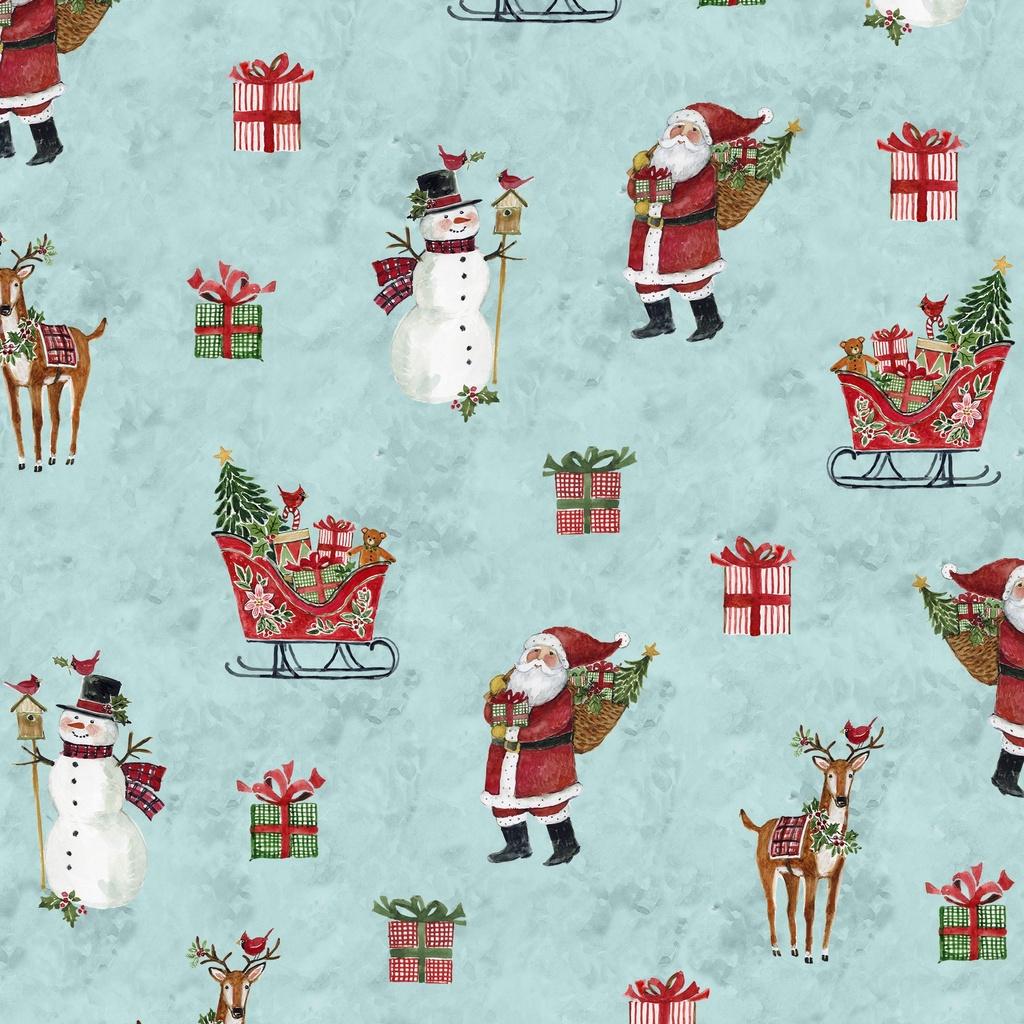 Snowy Greetings Christmas Icons Blue - W105 - 033 - 536 - White Owl Textiles - Nebraska Quilt Company - F260997