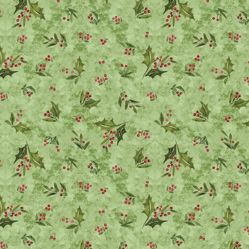 Snowy Greetings Holly Toss Green - W105 - 036 - 636 - White Owl Textiles - Nebraska Quilt Company - F261003