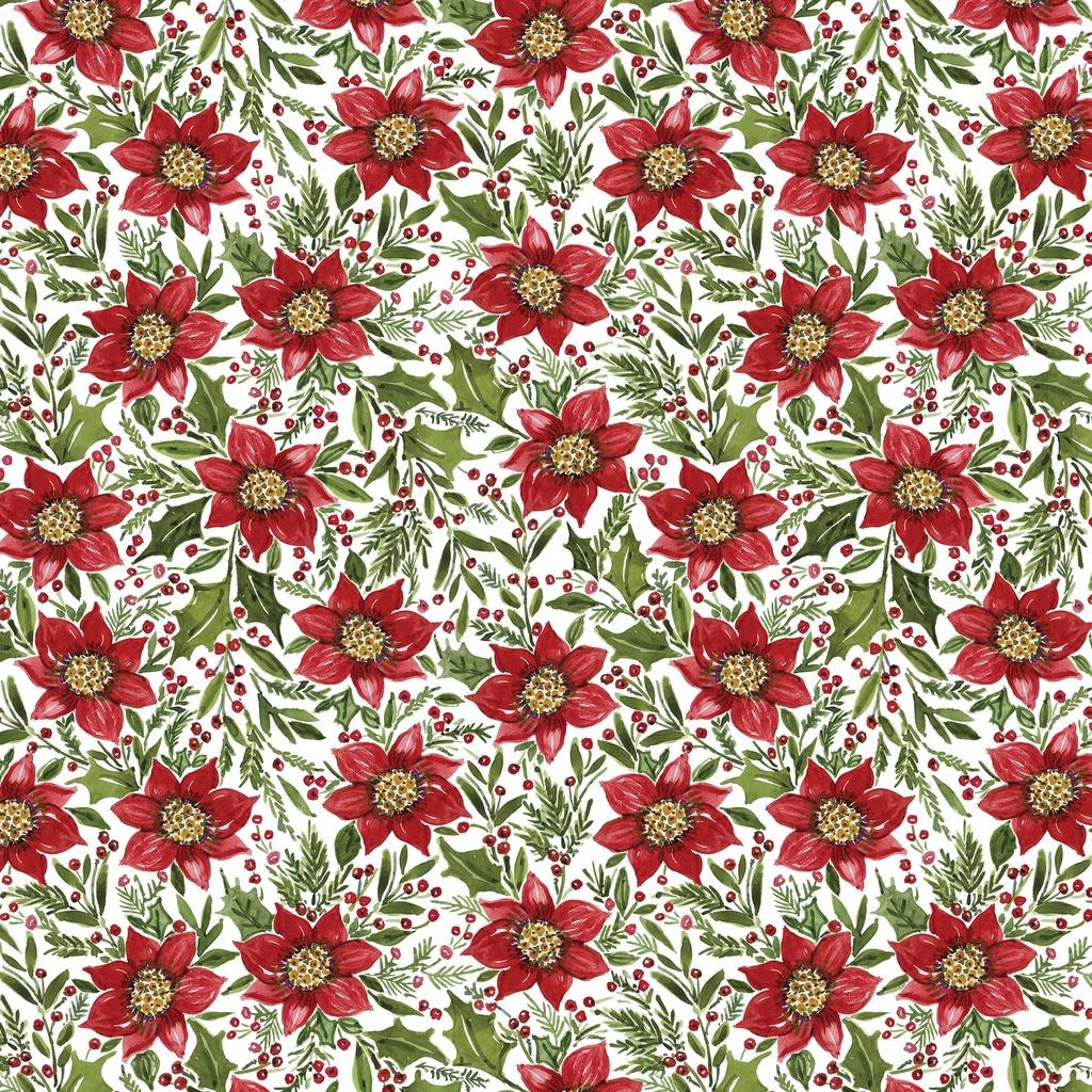 Snowy Greetings Poinsettia and Holly White - W105 - 034 - 036 - White Owl Textiles - Nebraska Quilt Company - F260998