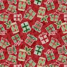 Snowy Greetings Present Toss Red - W105 - 035 - 363 - White Owl Textiles - Nebraska Quilt Company - F261005