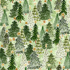 Snowy Greetings Trees Green - W105 - 032 - 662 - White Owl Textiles - Nebraska Quilt Company - F260982