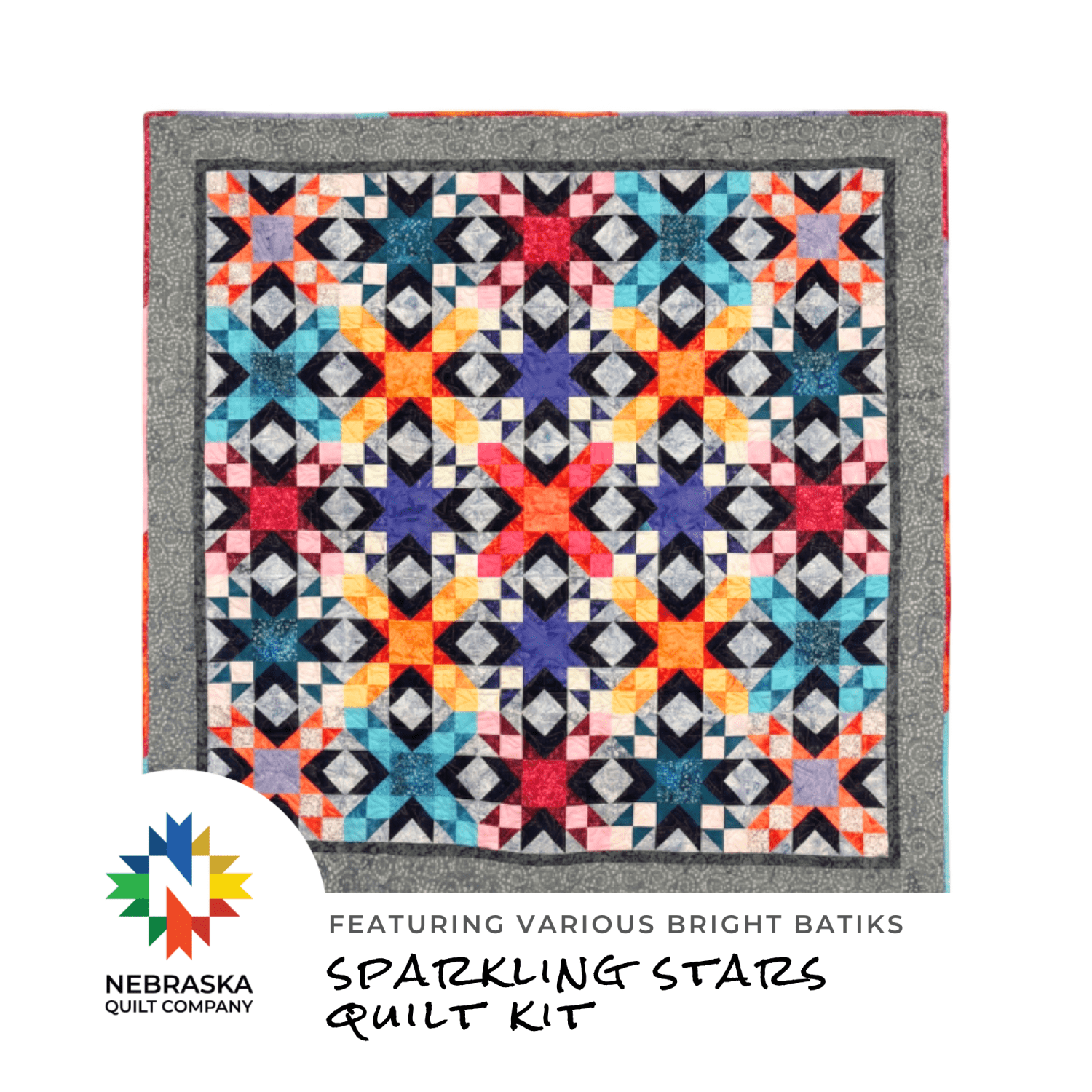 Sparkling Stars Quilt Kit featuring Various Bright Batiks - Nebraska Quilt Company - K261251
