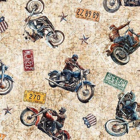 Stars Stripes & Steel Grunge Biker Toss Tan - 2600 - 31696 - A - QT Fabrics - Nebraska Quilt Company - F260854