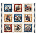 Stars Stripes & Steel Motorcycle Picture Patches Panel 36" x 43" - Nebraska Quilt Company - PAN260853