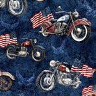 Stars Stripes & Steel Motorcycles and American Flags Navy Blue - 2600 - 31697 - N - QT Fabrics - Nebraska Quilt Company - F260857