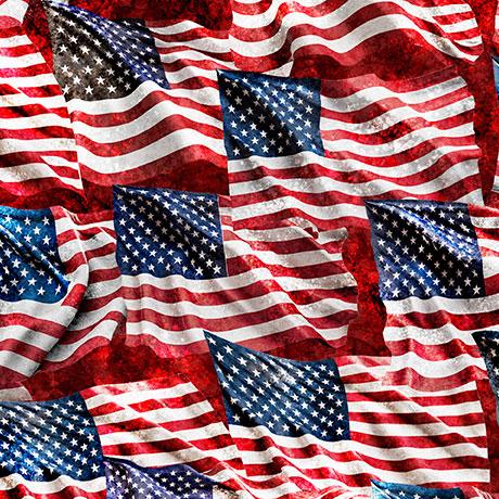 Stars Stripes & Steel Waving American Flag Brick Red - 2600 - 31698 - R - QT Fabrics - Nebraska Quilt Company - F260860