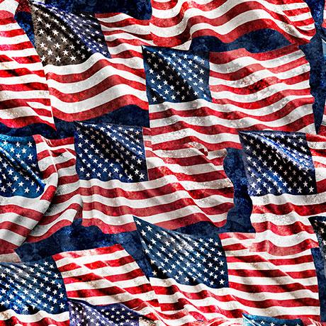 Stars Stripes & Steel Waving American Flag Navy Blue - 2600 - 31698 - N - QT Fabrics - Nebraska Quilt Company - F260859
