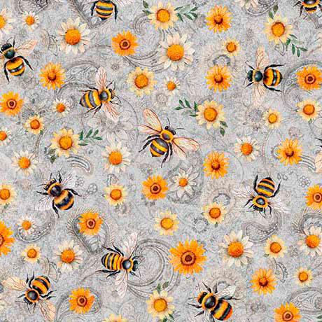 Sunflower Serenade Sunflowers & Bumble Bees Gray - 2600 - 31805 - K - Moda Fabrics - Nebraska Quilt Company - Sunflower Serenade Sunflowers & Bumble Bees Gray - 2600 - 31805 - K - Moda Fabrics