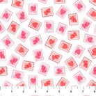 Sweet Love Heart Stamps Pink on White - 10518 - 10 - Patrick Lose Fabrics - Nebraska Quilt Company - F2400084