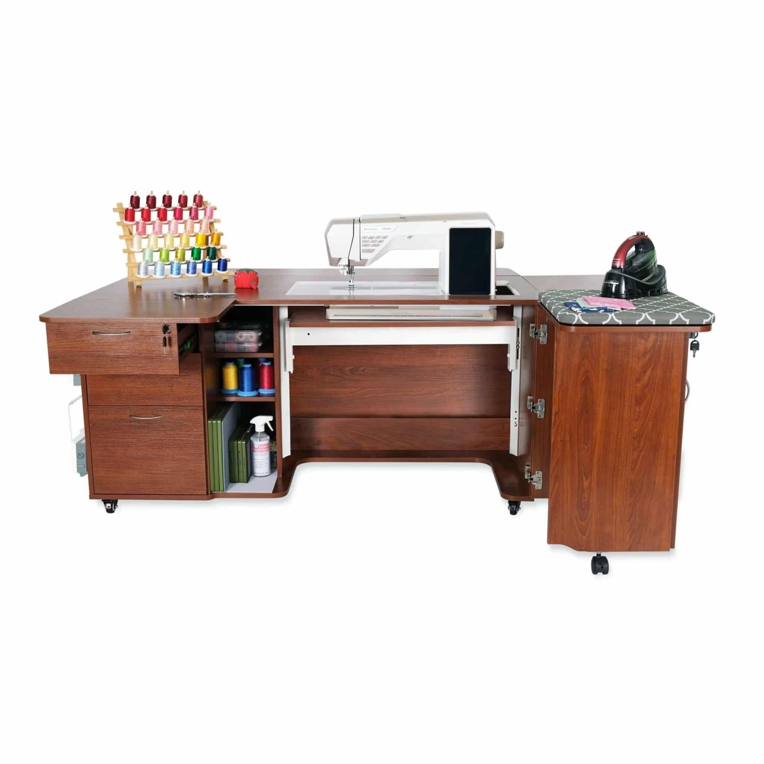 Sydney Hydraulic XL Sewing Cabinet Teak - Nebraska Quilt Company - SCK4705XL