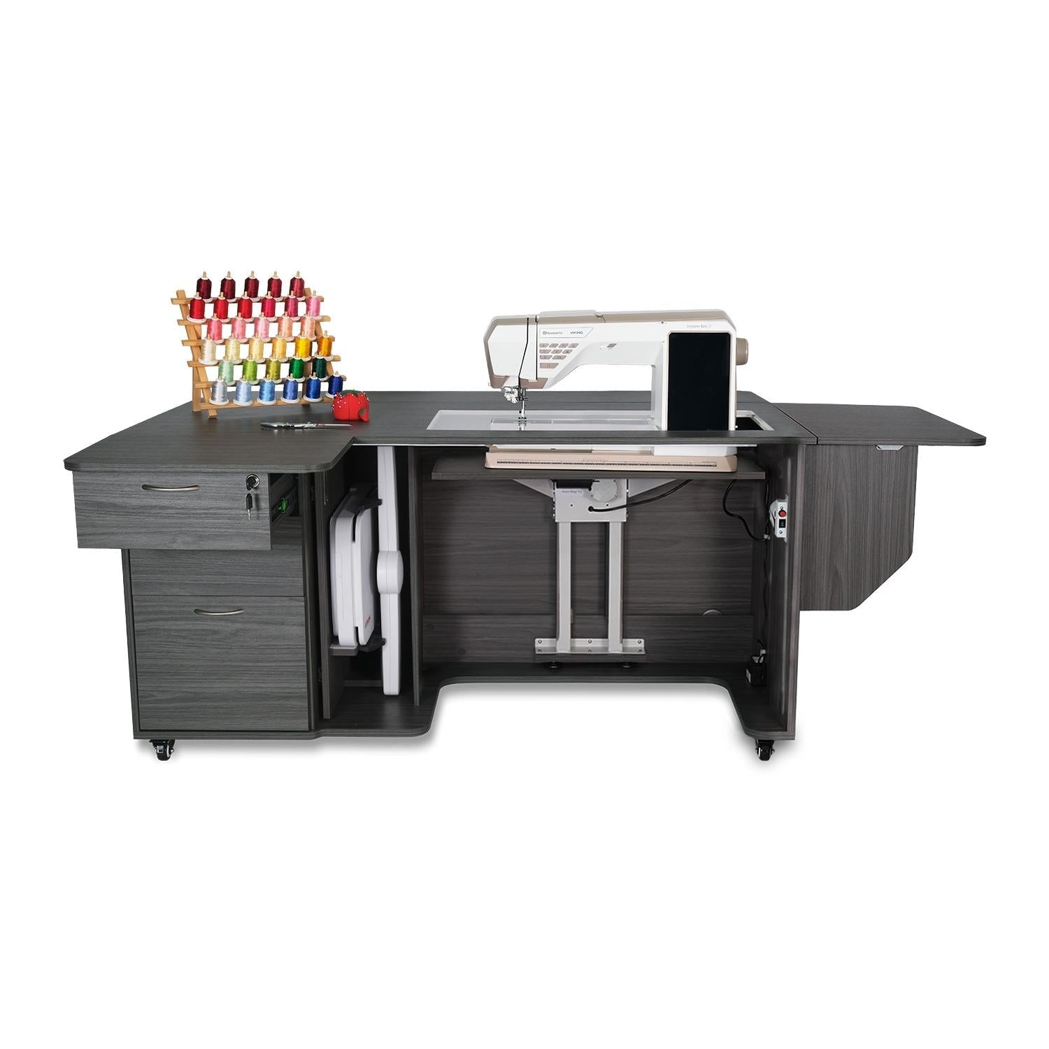 Sydney Lite EL Sewing Cabinet Electric Lift Gray - Nebraska Quilt Company - SCK4707NDELA
