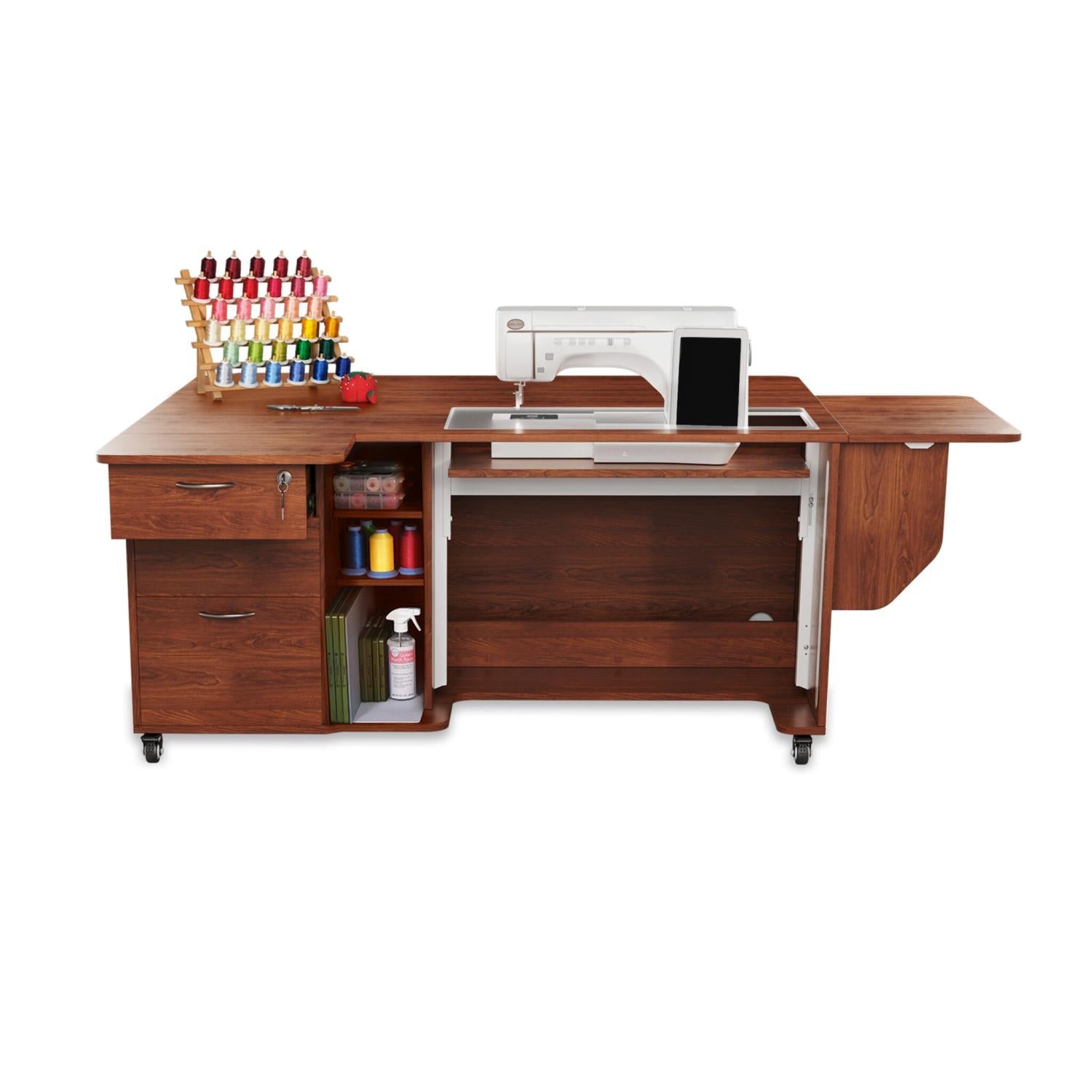 Sydney Lite XL Sewing Cabinet Hydraulic Lift Teak - Nebraska Quilt Company - SCK4705NDXLA